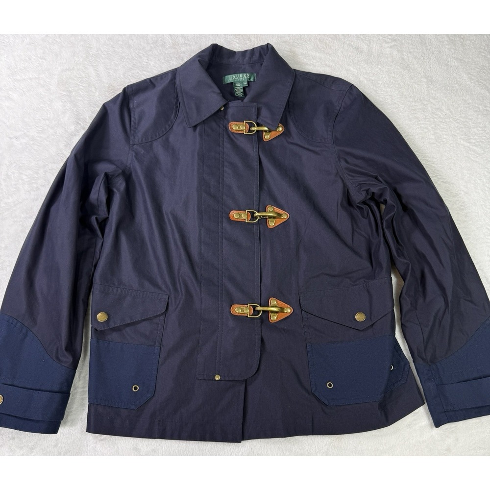 Lauren Ralph Lauren Fireman Clasp Jacket Womens PM Navy Blue Zip Utility Vintage